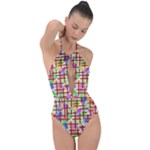 Pattern-repetition-bars-colors Plunge Cut Halter Swimsuit
