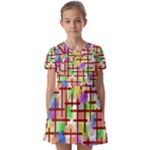 Pattern-repetition-bars-colors Kids  Short Sleeve Pinafore Style Dress