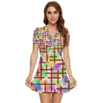 Pattern-repetition-bars-colors V-Neck High Waist Chiffon Mini Dress