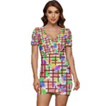 Pattern-repetition-bars-colors Low Cut Cap Sleeve Mini Dress