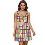 Pattern-repetition-bars-colors Ruffle Strap Babydoll Chiffon Dress