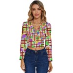 Pattern-repetition-bars-colors Long Sleeve V-Neck Top