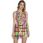 Pattern-repetition-bars-colors Sleeveless High Waist Mini Dress