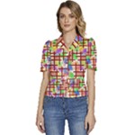 Pattern-repetition-bars-colors Puffed Short Sleeve Button Up Jacket