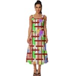 Pattern-repetition-bars-colors Square Neckline Tiered Midi Dress