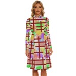 Pattern-repetition-bars-colors Long Sleeve Shirt Collar A-Line Dress