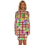 Pattern-repetition-bars-colors Long Sleeve Shirt Collar Bodycon Dress