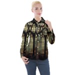 Stained Glass Window Gothic Women s Long Sleeve Pocket Shirt