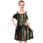 Stained Glass Window Gothic Kids  Cut Out Shoulders Chiffon Dress