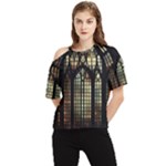 Stained Glass Window Gothic One Shoulder Cut Out T-Shirt