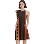 Sci-fi Futuristic Science Fiction City Neon Scene Artistic Technology Machine Fantasy Gothic Town Bu Cocktail Party Halter Sleeveless Dress With Pockets