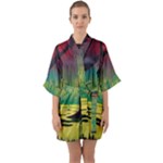 Nature Swamp Water Sunset Spooky Night Reflections Bayou Lake Half Sleeve Satin Kimono 