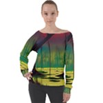 Nature Swamp Water Sunset Spooky Night Reflections Bayou Lake Off Shoulder Long Sleeve Velour Top