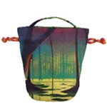 Nature Swamp Water Sunset Spooky Night Reflections Bayou Lake Drawstring Bucket Bag