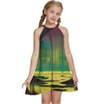 Nature Swamp Water Sunset Spooky Night Reflections Bayou Lake Kids  Halter Collar Waist Tie Chiffon Dress