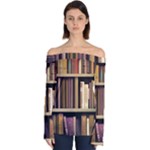 Books Bookshelves Office Fantasy Background Artwork Book Cover Apothecary Book Nook Literature Libra Off Shoulder Long Sleeve Top