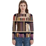 Books Bookshelves Office Fantasy Background Artwork Book Cover Apothecary Book Nook Literature Libra Women s Cut Out Long Sleeve T-Shirt