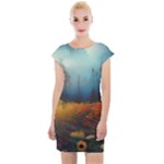 Wildflowers Field Outdoors Clouds Trees Cover Art Storm Mysterious Dream Landscape Cap Sleeve Bodycon Dress