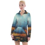 Wildflowers Field Outdoors Clouds Trees Cover Art Storm Mysterious Dream Landscape Women s Long Sleeve Casual Dress
