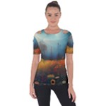 Wildflowers Field Outdoors Clouds Trees Cover Art Storm Mysterious Dream Landscape Shoulder Cut Out Short Sleeve Top