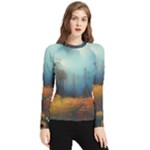 Wildflowers Field Outdoors Clouds Trees Cover Art Storm Mysterious Dream Landscape Women s Long Sleeve Rash Guard