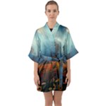 Wildflowers Field Outdoors Clouds Trees Cover Art Storm Mysterious Dream Landscape Half Sleeve Satin Kimono 