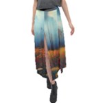 Wildflowers Field Outdoors Clouds Trees Cover Art Storm Mysterious Dream Landscape Velour Split Maxi Skirt