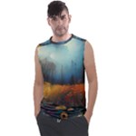 Wildflowers Field Outdoors Clouds Trees Cover Art Storm Mysterious Dream Landscape Men s Regular Tank Top