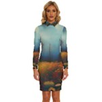 Wildflowers Field Outdoors Clouds Trees Cover Art Storm Mysterious Dream Landscape Long Sleeve Shirt Collar Bodycon Dress