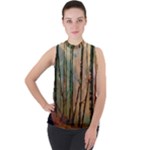 Woodland Woods Forest Trees Nature Outdoors Mist Moon Background Artwork Book Mock Neck Chiffon Sleeveless Top