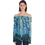 Nature Outdoors Night Trees Scene Forest Woods Light Moonlight Wilderness Stars Off Shoulder Long Sleeve Top