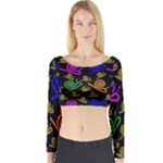 Pattern Repetition Snail Blue Long Sleeve Crop Top