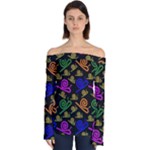 Pattern Repetition Snail Blue Off Shoulder Long Sleeve Top