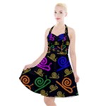 Pattern Repetition Snail Blue Halter Party Swing Dress 