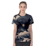 Starry Sky Moon Space Cosmic Galaxy Nature Art Clouds Art Nouveau Abstract Women s Sport Mesh T-Shirt