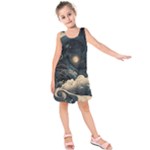 Starry Sky Moon Space Cosmic Galaxy Nature Art Clouds Art Nouveau Abstract Kids  Sleeveless Dress