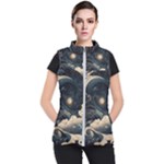 Starry Sky Moon Space Cosmic Galaxy Nature Art Clouds Art Nouveau Abstract Women s Puffer Vest