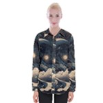 Starry Sky Moon Space Cosmic Galaxy Nature Art Clouds Art Nouveau Abstract Womens Long Sleeve Shirt