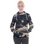 Starry Sky Moon Space Cosmic Galaxy Nature Art Clouds Art Nouveau Abstract Women s Hooded Pullover