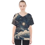 Starry Sky Moon Space Cosmic Galaxy Nature Art Clouds Art Nouveau Abstract V-Neck Dolman Drape Top