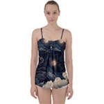 Starry Sky Moon Space Cosmic Galaxy Nature Art Clouds Art Nouveau Abstract Babydoll Tankini Top