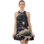 Starry Sky Moon Space Cosmic Galaxy Nature Art Clouds Art Nouveau Abstract Halter Tie Back Chiffon Dress