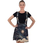 Starry Sky Moon Space Cosmic Galaxy Nature Art Clouds Art Nouveau Abstract Velvet Suspender Skater Skirt