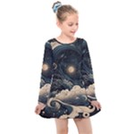 Starry Sky Moon Space Cosmic Galaxy Nature Art Clouds Art Nouveau Abstract Kids  Long Sleeve Dress