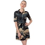 Starry Sky Moon Space Cosmic Galaxy Nature Art Clouds Art Nouveau Abstract Belted Shirt Dress