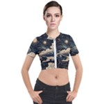 Starry Sky Moon Space Cosmic Galaxy Nature Art Clouds Art Nouveau Abstract Short Sleeve Cropped Jacket