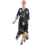Starry Sky Moon Space Cosmic Galaxy Nature Art Clouds Art Nouveau Abstract Quarter Sleeve Wrap Front Maxi Dress