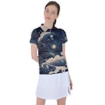 Starry Sky Moon Space Cosmic Galaxy Nature Art Clouds Art Nouveau Abstract Women s Polo T-Shirt