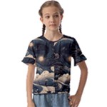 Starry Sky Moon Space Cosmic Galaxy Nature Art Clouds Art Nouveau Abstract Kids  Cuff Sleeve Scrunch Bottom T-Shirt
