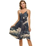 Starry Sky Moon Space Cosmic Galaxy Nature Art Clouds Art Nouveau Abstract Sleeveless Tie Front Chiffon Dress